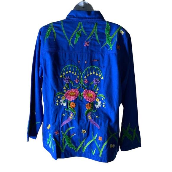 The Quacker Factory Embroidered Floral Jacket Women Sz Medium Full Zip Colorful - Picture 3 of 8